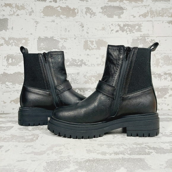 NEW Blondo Garnet Waterproof Biker Lug Sole Black Leather Moto Ankle Boot B614 - Picture 4 of 11